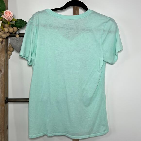 Life is Good Short Sleeve V Neck Green T Shirt Size Medium - Picture 4 of 7